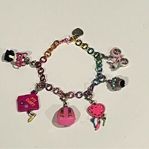 Charm It! Rainbow Charm Bracelet w/ 6 Charms Diary, Bike, Backpack, Heart, Cat
